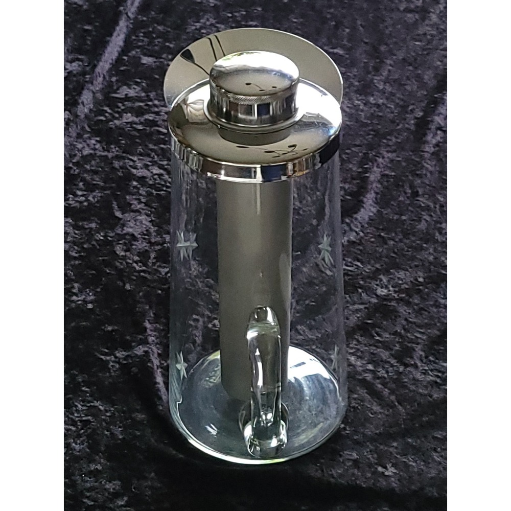 Vtg MCM Frigidtube Atomic Starburst Pitcher Etched Glass Ice Hand Blown Carafe - Picture 3 of 16